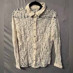 Floral lace button down top